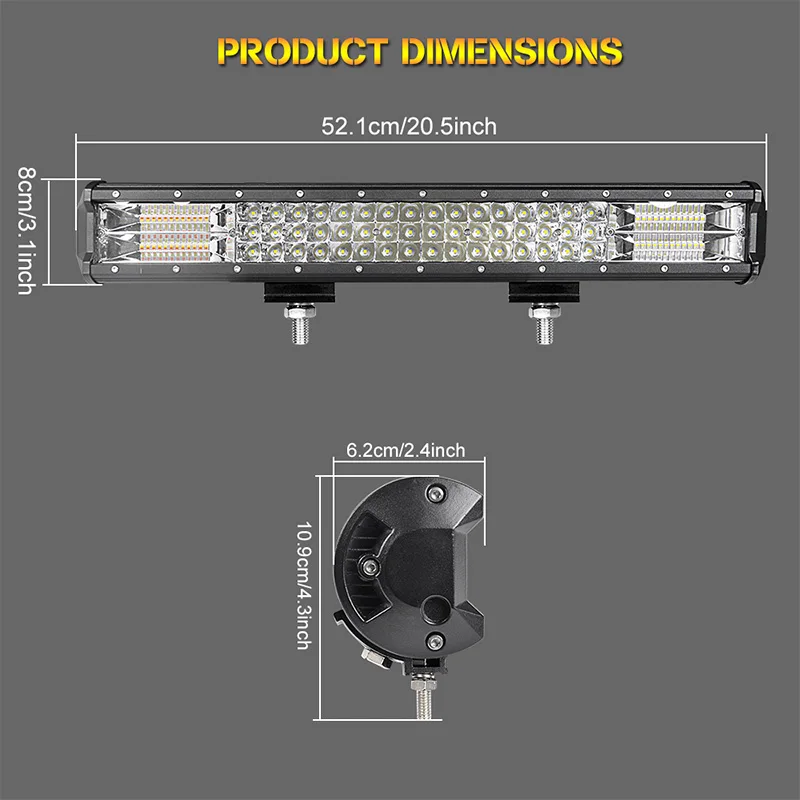 Светодиодный светильник 5 режимов 20 дюймов 288 Вт трехрядный двухцветный светодиодный светильник 12 в 24 в дневной ходовой противотуманный светильник s для Ford Focus 2 ATV SUV
