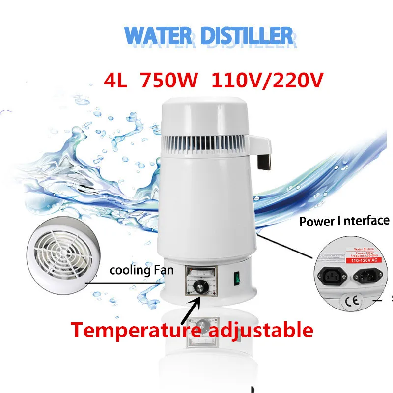 

4L Pure Water Distiller Filter Water Distilled Machine Dental Distillation Purifier Equipment Temperature Adjustable