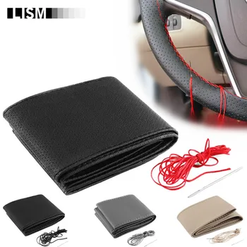

Soft Leather DIY Steering Wheel Covers + Needle Thread Interior Car Styling Braid On the Steering-Wheel Auto Accessories Parts