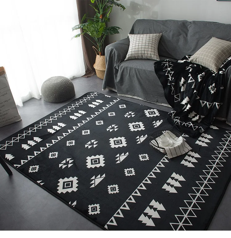 Геометрический черный ковер коврики для спальни коврик нескользящий пол коврик супер мягкий декоративный фланель абсорбирующий коврик для гостиной