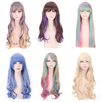 

Cosplay Lolita wig multi-color long curly hair color synthetic wig girls women adult Halloween party wig