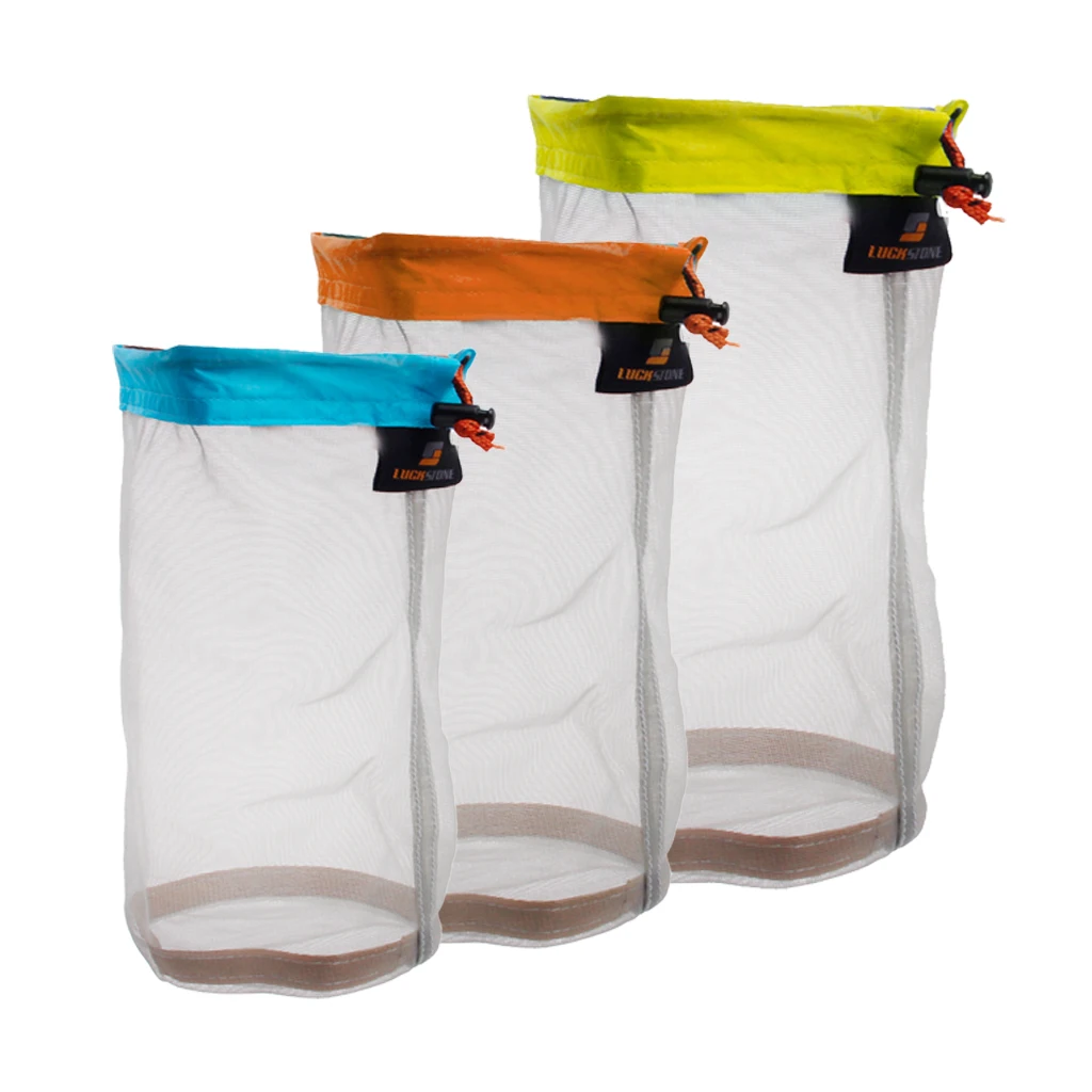 

Ultra Stuff Sacks Nylon Mesh Drawstring Storage Bag for Travelling Hiking Set of 3size bag for Climbing Hiking Rope Storage