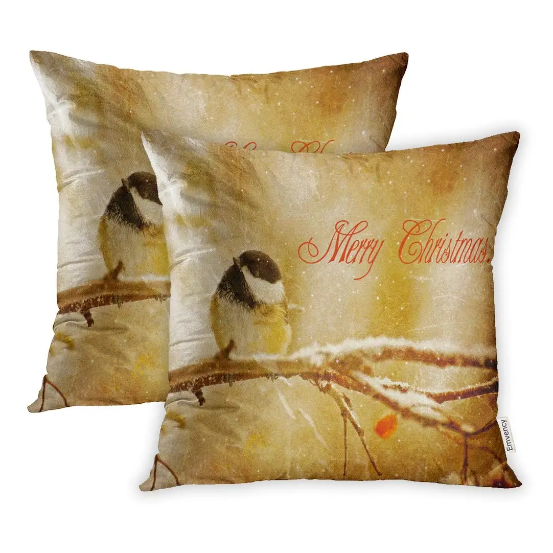 

Cases Brown Old Vintage Christmas Adorable Chickadee The Snow Aged 16x16 Inch Cover Cushion Pillowcase Square Case Print