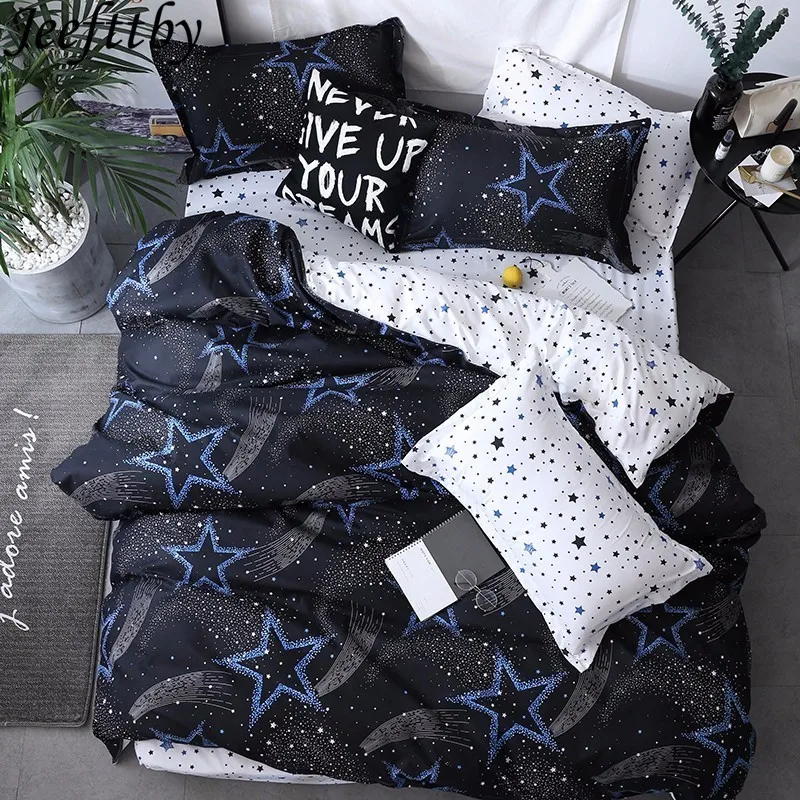 

Jeefttby Home Textiles Stars Print Pattern Bedding Set 3/4 Pcs King Queen Size Duvet Cover Pillowcase Set Brief Style Bed Linen