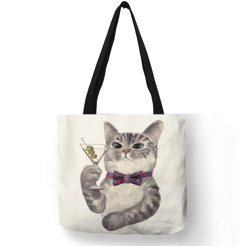 Cute Cat Print Reusable Shopping Bag Women Bags 2019 Summer Tote Bag Traveling School Bags B06034