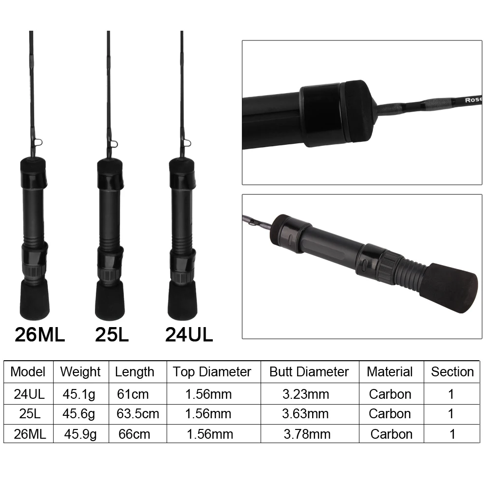 Rosewood новая ледяная Удочка комбинированная 1 секция карбоновое волокно 24UL 25л 26 мл ледяная Удочка со спиннингом Летающая ледяная Рыболовная катушка, снасти