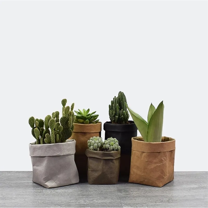 

Mini Succulents Kraft Paper Flower Pot Cover Washable Storage Bag Reuse Plants Vegetable Grow Bags Nordic Home Organizer Pouch