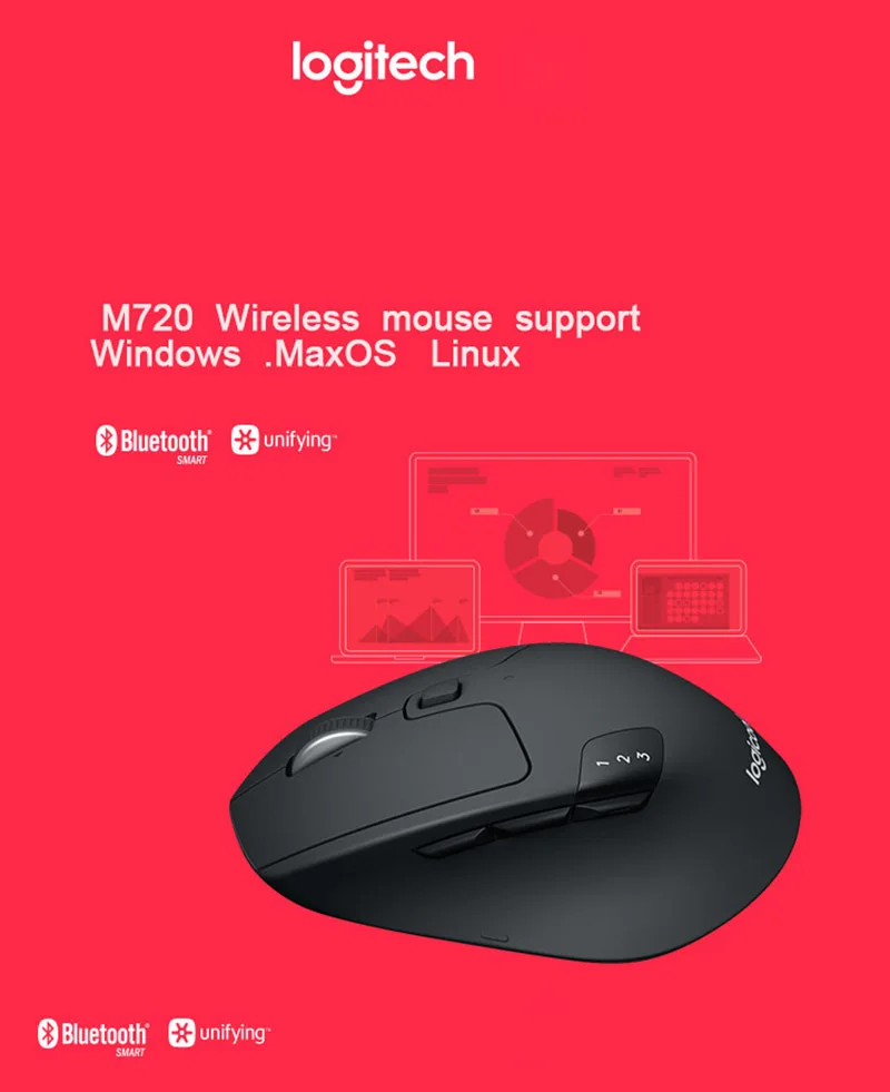 Logitech M720 Беспроводной Мышь с 1000 Точек на дюйм 2,4 GHz Лазерная Мышь Bluetooth Мышь двойной Подключение для Office для дома с помощью PC/ноутбук