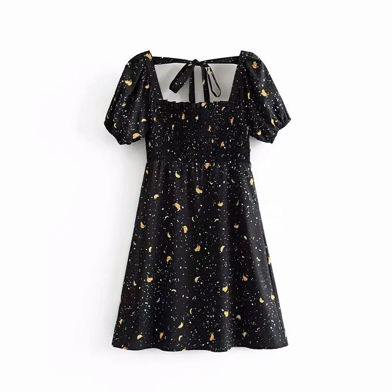 

New arrival AAZZ50-9341 Banana Printed Square Collar Dress