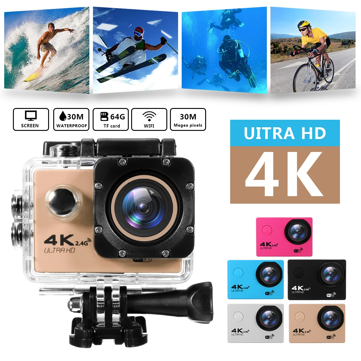 

F60R Ultra HD 4K /30fps WiFi Action Camera 2.0" 170D go Helmet Cam pro underwater waterproof Multi Color Sport Consumer Camera
