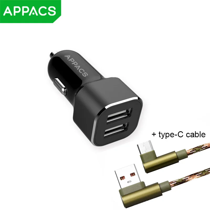 APPACS автомобильное зарядное устройство с двумя usb-портами 2.4A для быстрой зарядки