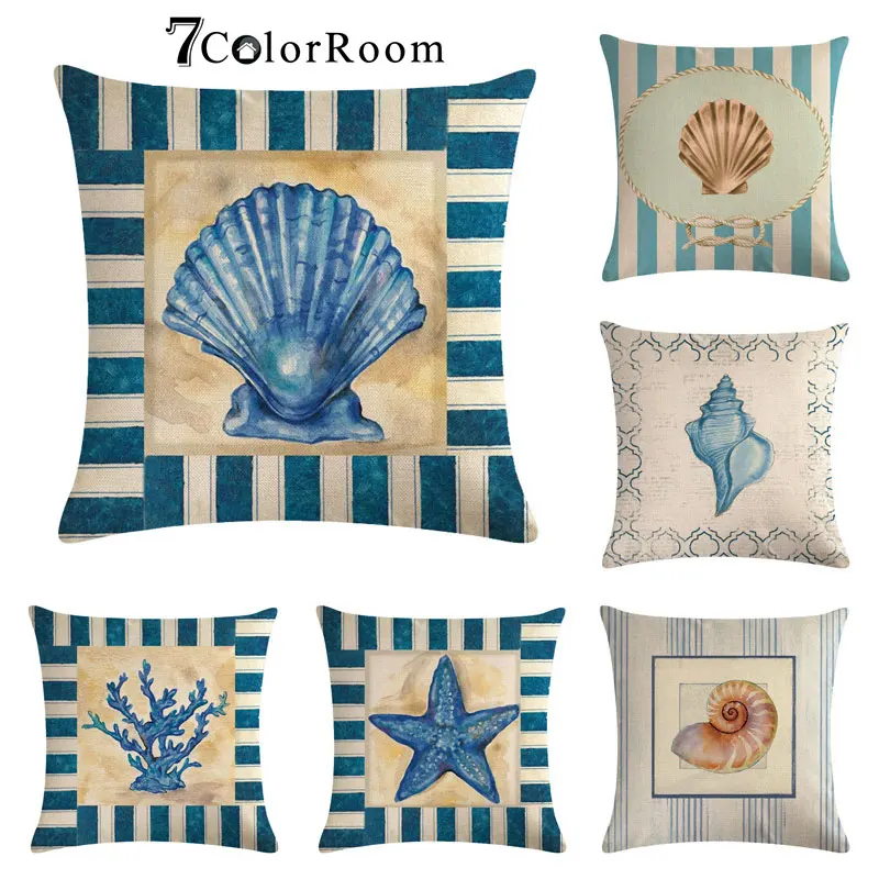 

Beach Cushion Cover Summer Starfish Throw Pillowcase Cotton linen Pillow Covers ocean pillows Coast for sofa decor 45x45cm