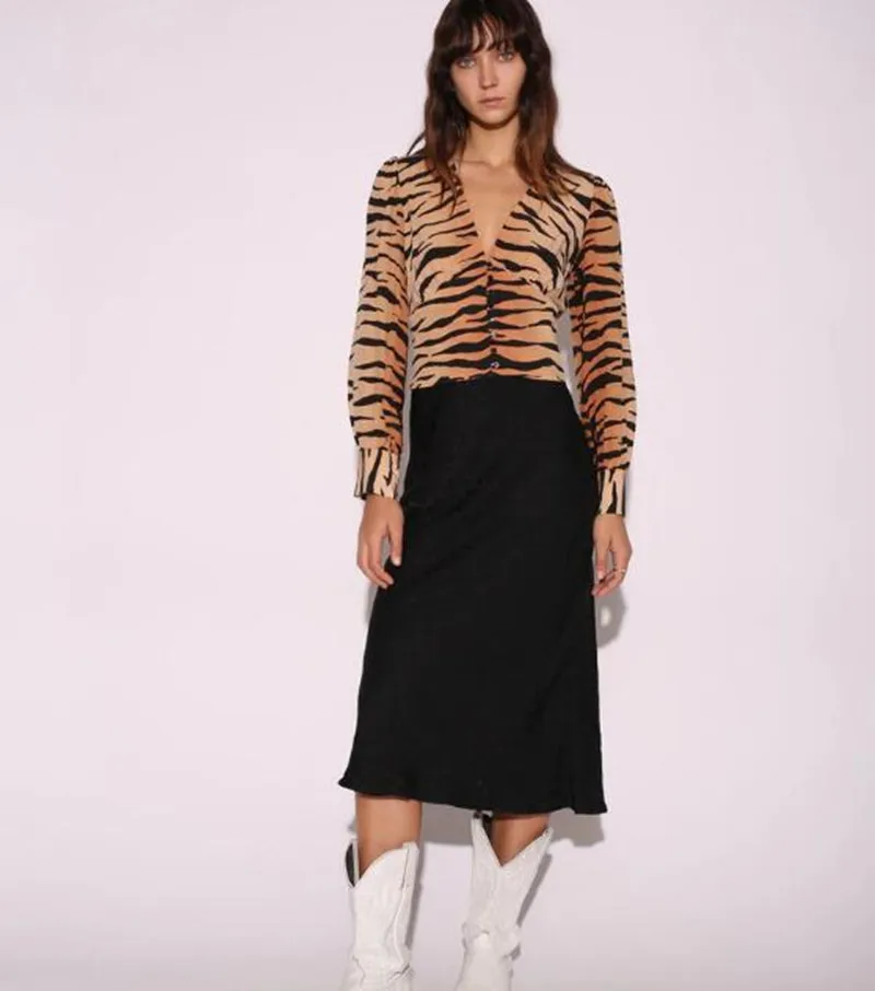 

100% Silk Women Black Heart Print Skirt Naomi Wild Things Elastic High Waist Wild Side Easy 90's Slip Sexy Midi Skirt