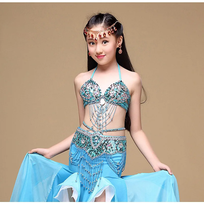 2017 Hot Selling Children Belly Dance Costumes 6 colors Kids' Girls Belly Dance Outfit Costume India Dance Clothes bra+belt+dress (5)