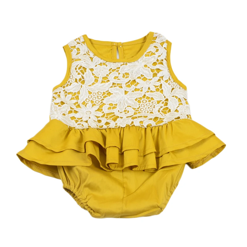 Baby Girls Bodysuit Yellow Lace One piece INS Cute 2017 Double Layer