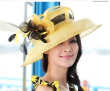 Women Sinamay Hat Derby Church Wedding Cocktail Evening Party Wide Brim Cap Dress Sun Fedora Beanies