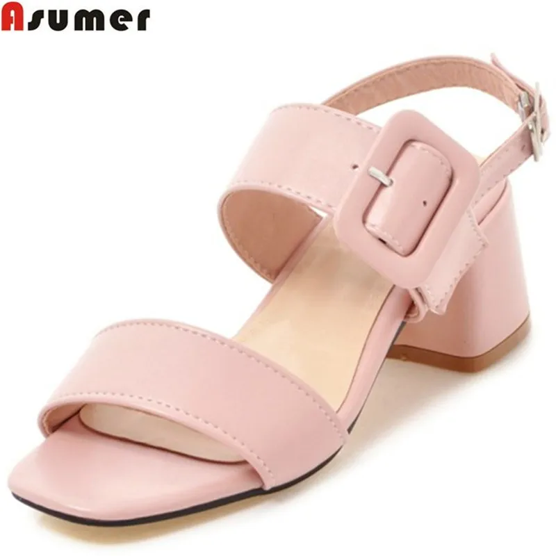 

ASUMER 2020 fashion summer ladies shoes new arrival pink blue square heel sweet women sandals big size 34-43