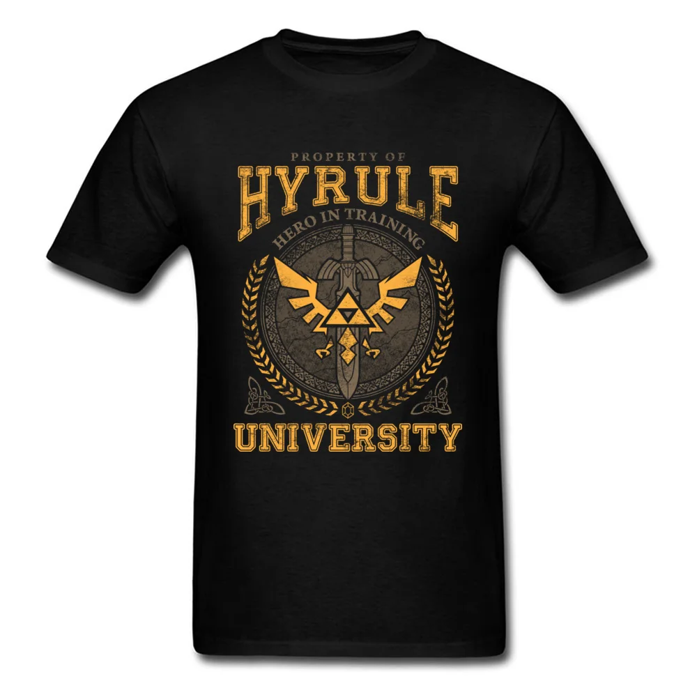 

Hyrule University T-shirt Men Legend Of Zelda T Shirt Zelda Gamer Tshirt Custom Vintage Letter Logo Tees Cotton Black Clothes