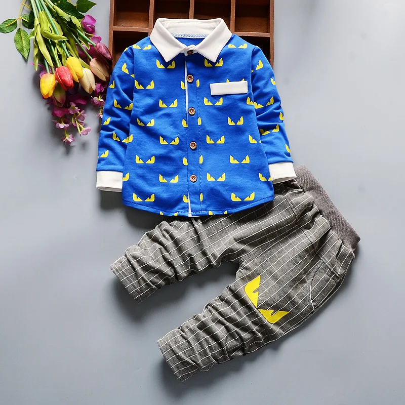 Осенняя одежда для маленьких мальчиков и девочек Рубашка с длинными рукавами+ штаны спортивный костюм из 2 предметов комплект одежды для малышей, Одежда для новорожденных - Цвет: Синий