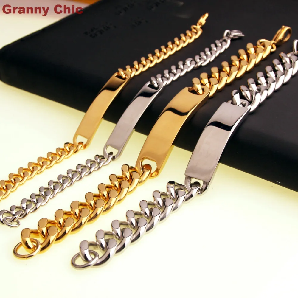 

New Cool New Arrive Fashion Silver/Gold Stainless Steel ID Link Chain Bracelet 10mm/15mm