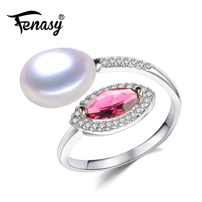 

FENASY pearl ring,bohemia Ruby Jewelry trendy freshwater Pearl Adjustable Rings for women engagement ring women