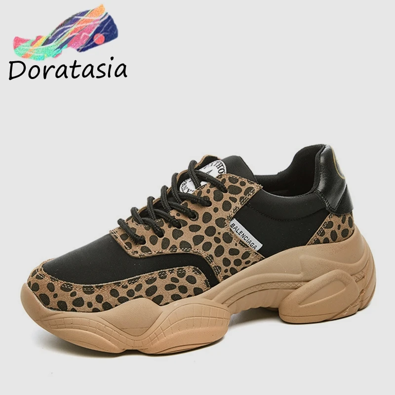 

DORATASIA 2019 New Ins Hot Brand Leopard Spit Leather Sneakers Women Spring Ladies Dad Shoes Casual Running Women Shoes Woman