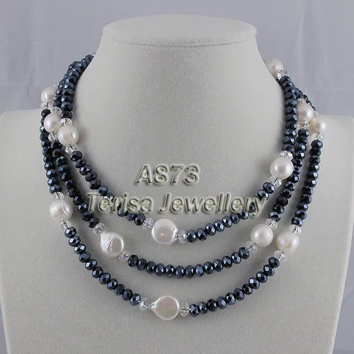 Ожерелье с натуральным жемчугом, 5-9 мм, смешанные цвета, натуральный пресноводный жемчуг, длинное ожерелье, идеальный подарок для женщин, ювелирное изделие - Окраска металла: coin pearl crystal