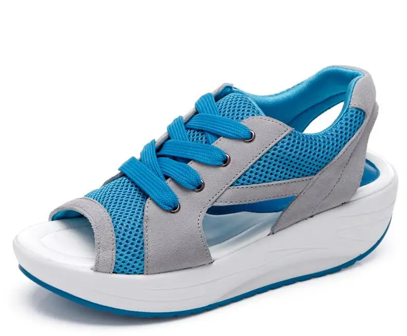 Comemore Босоножки на платформе Для женщин летняя спортивная дышащая обувь женские кроссовки на танкетке обувь с округлой подошвой сабо для женская обувь - Цвет: Синий