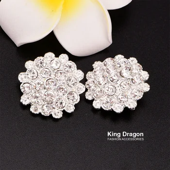 

Crystal Rhinestone Button Used As Flower Center 24MM 50PCS/Lot Silver Color Shank Back KD108