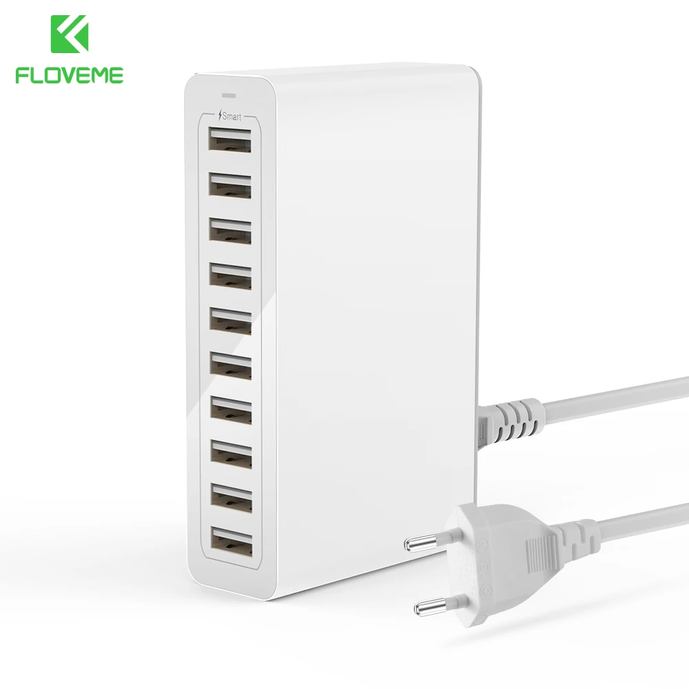 Дешево FLOVEME 10 портов USB зарядное устройство смарт настольное зарядное устройство s для смартфонов и планшетов мобильный телефон зарядное устройств...