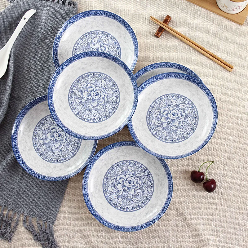 7 или 8 дюймов синий и белый фарфор посуда тарелка круглая тарелка для посуды костюм Бытовая тарелка для супа микропосуда керамическая палте