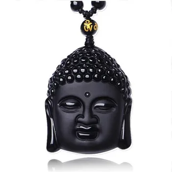 

Drop Shipping Natural Black Obsidian Carved Buddha Head Lucky Amulet Pendant Necklace Women Men pendants Jewelry Healing Gift