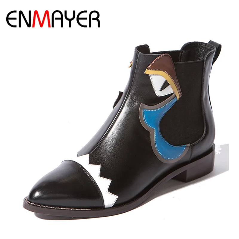 

ENMAYER Low Heels Women Boots Pointed Toe Slip on Ankle Boots for Women Platform Short Boots Cartoon Pattern Autumn Shoes Woman