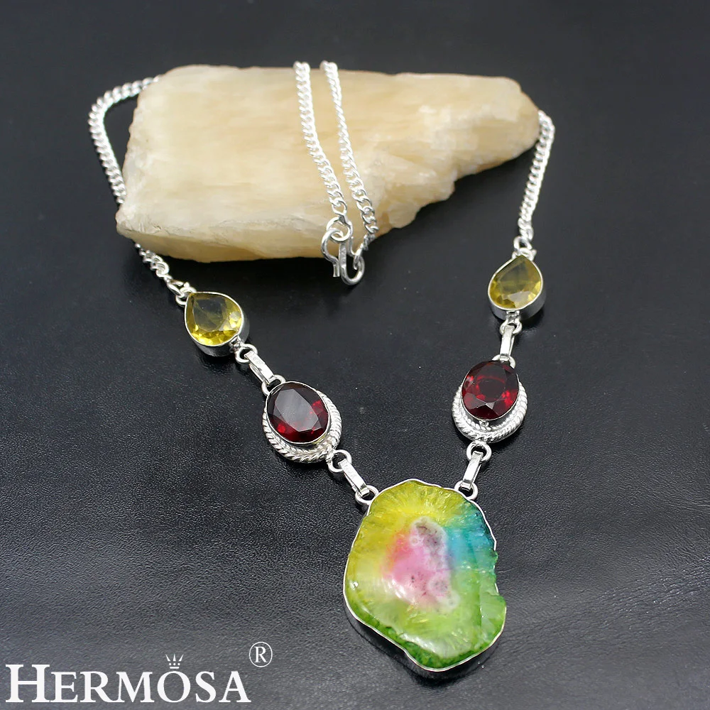 HERMOSA Jewelry Charming Fashion Women Necklace 925 Sterling Silver inlay SOLAR QUARTZ Length 18 inch (46cm) LM176 | Украшения и