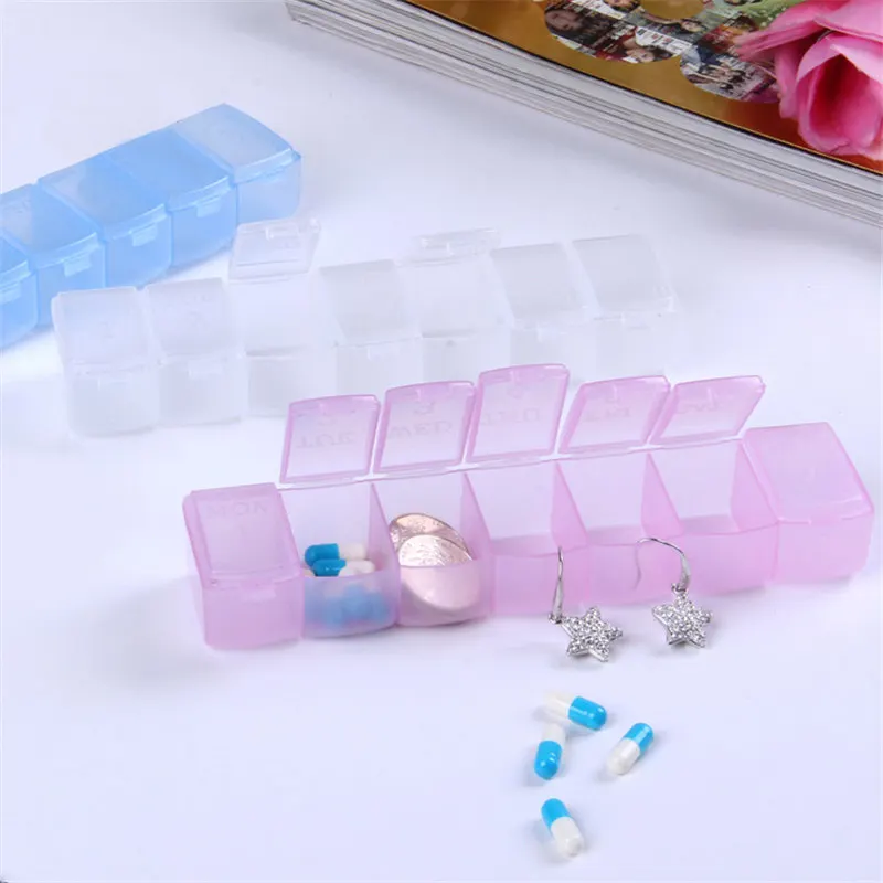 

Portable pill box 7 long strips transparent pill box 7 compartments storage box week pill multifunction household products AB118