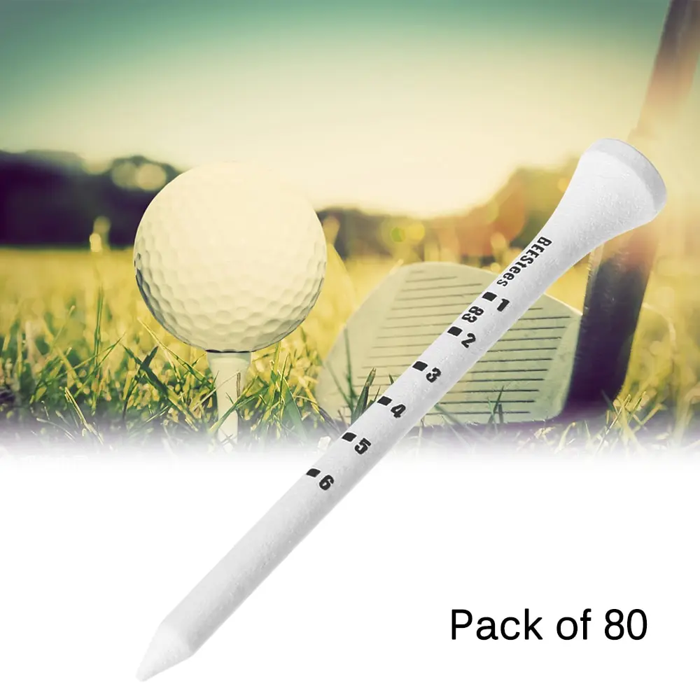 Hot Sale Pack of 80PCS Professional Golf Tees White Wooden Golf Tees with Striped 83mm Wood Tees