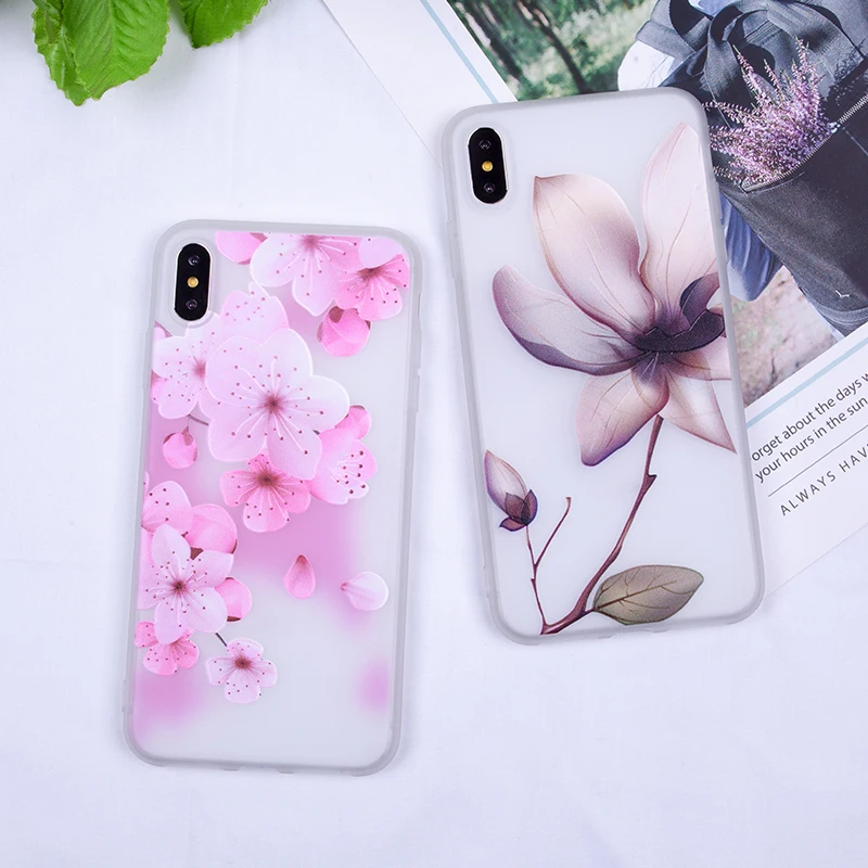 

3D CASE For iPhone XS Max Case Relief Flowers Covers For iPhone XR 5S SE 6 6S 7 8 Plus Soft TPU Silicon Back Coques For iPhone X