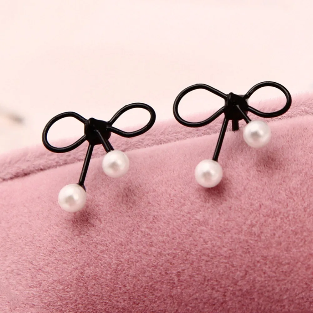 

Fashion Cute Alloy Small Bowknot Pearl Ear Studs Earrings Women Jewelry