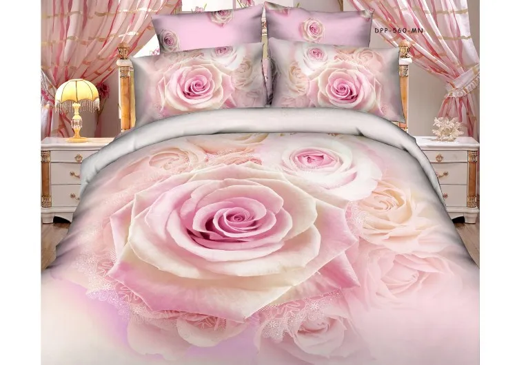 Unique pink purple rose 3d bedding sets cover