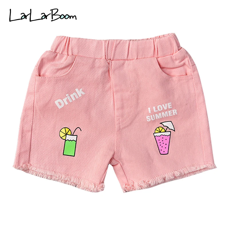 

LarLarBoom Baby Girls Shorts 2019 Summer Solid Cotton Kids Denim Trousers Children's Clothing Cute Drink Pattern Girl Shorts