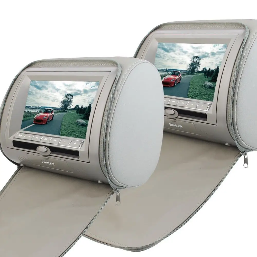 

2 PCS Pair of Headrest 7'' LCD Car Pillow Monitor DVD Player 2 Screen USB SD IR FM Transmitter 32 Bit Games--Gray Grey Color