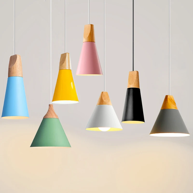 Günstige Nordic Anhänger Lichter Für Home Beleuchtung Moderne Hängende Lampe Holz Aluminium Lampenschirm Led lampe Schlafzimmer Küche Licht 90 260V E27
