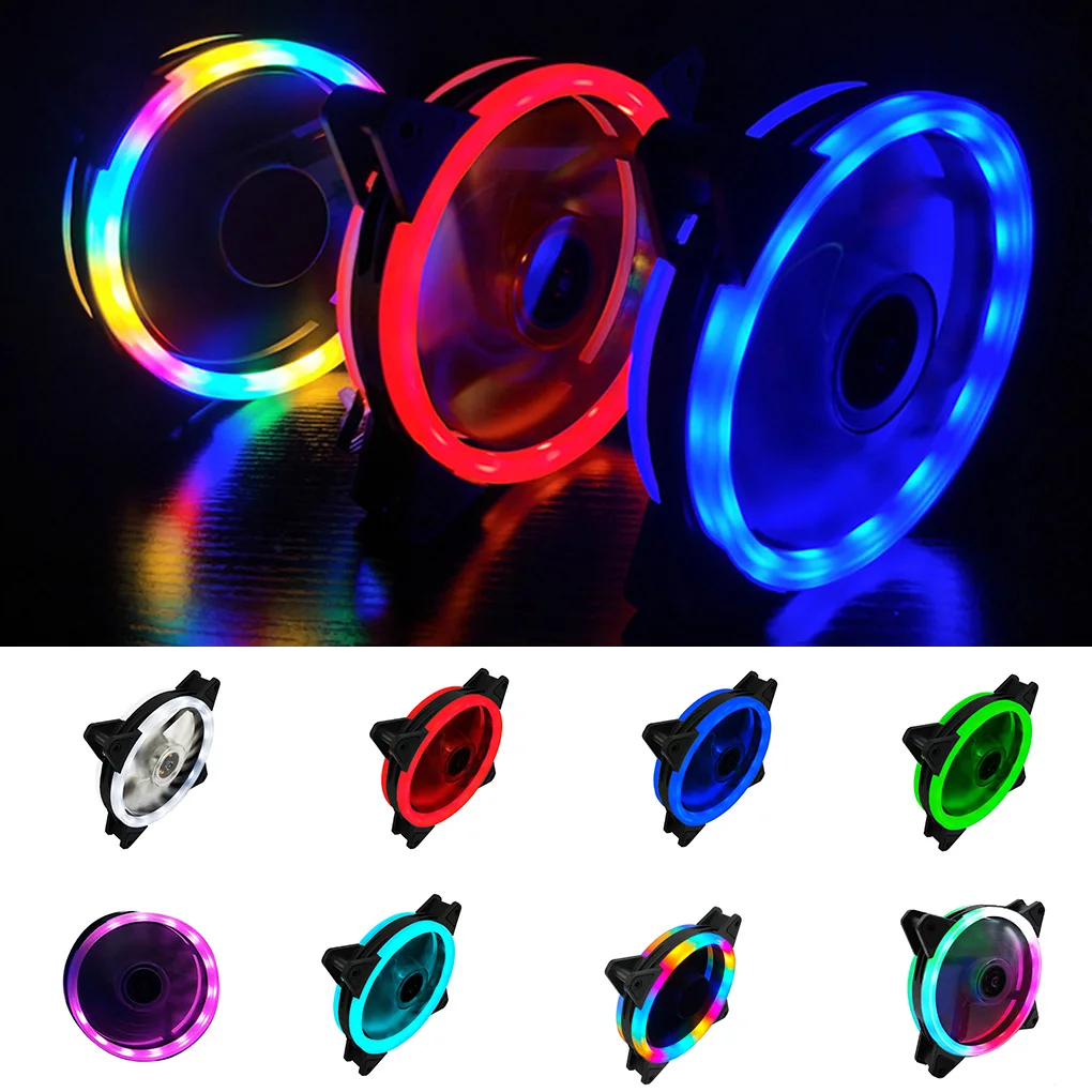 

Computer LED Fans Fashion Double-sided Low Noise 4-Pin Computer Power Supply Fan LED Light Heatsink Cooler