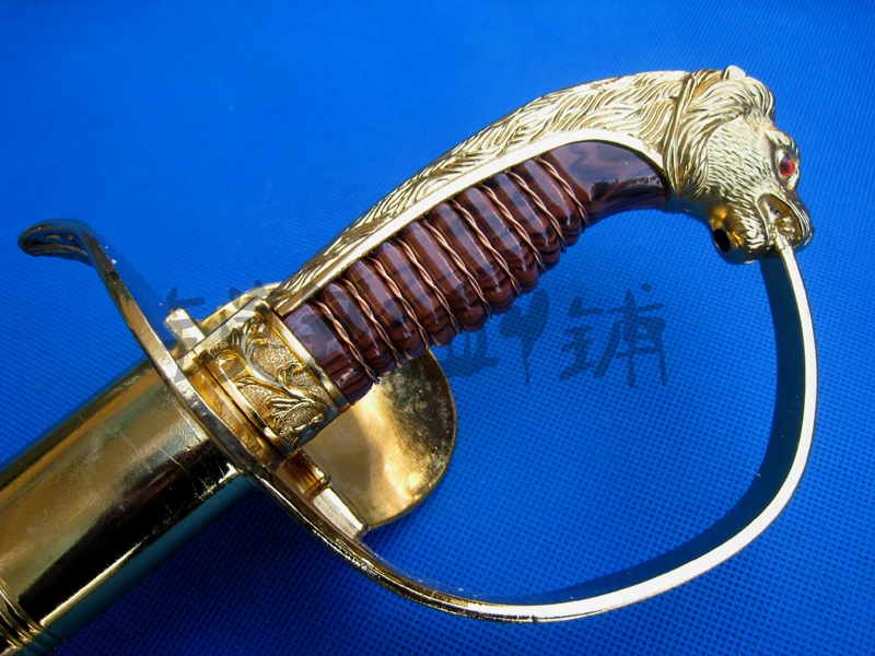 

S2805 SHINY GOLD WKC GERMAN IMPERIAL NAVY ARMY LION HEAD LIONHEAD RED EYES SWORD 40"