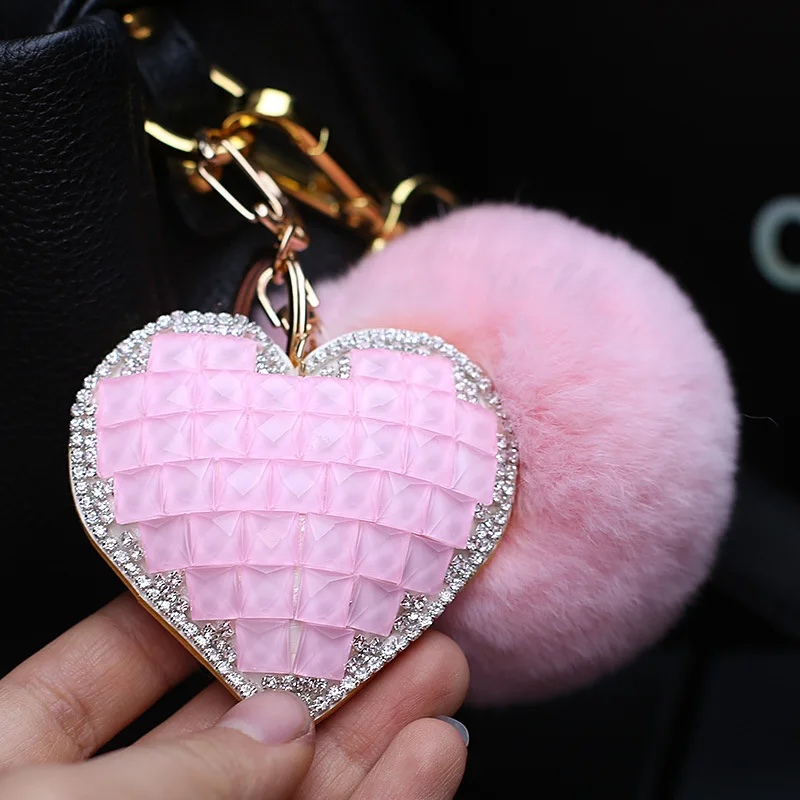 Luxury Pom Pom Fluffy Rabbit Fur Ball Crystal Heart Keychain Car Keyring Women Couples Gift Handbag Charm Bag Pendant Chaveiro Buy At The Price Of 7 24 In Aliexpress Com Imall Com