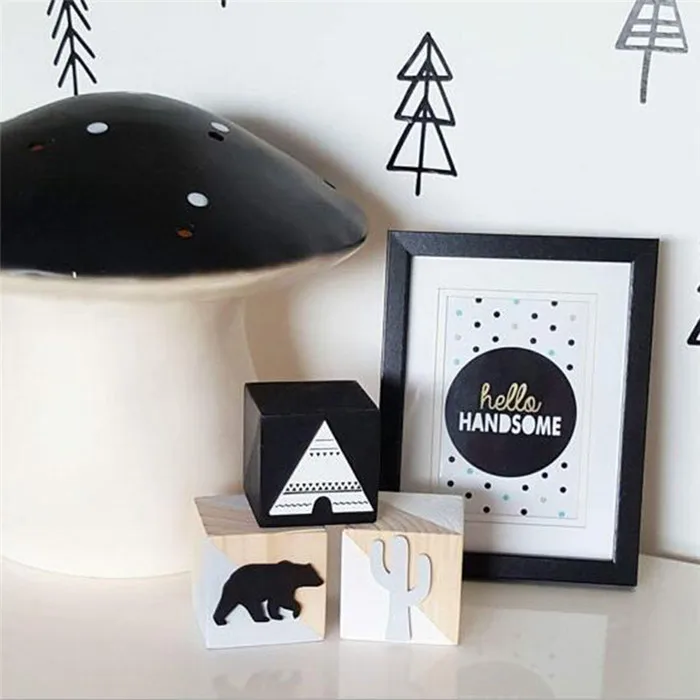 D 3 шт./компл. INS скандинавские деревянные строительные кубики, детские игрушки подарки украшение детской комнаты ремесленный орнамент реквизит для фотосъемки домашний декор - Цвет: D