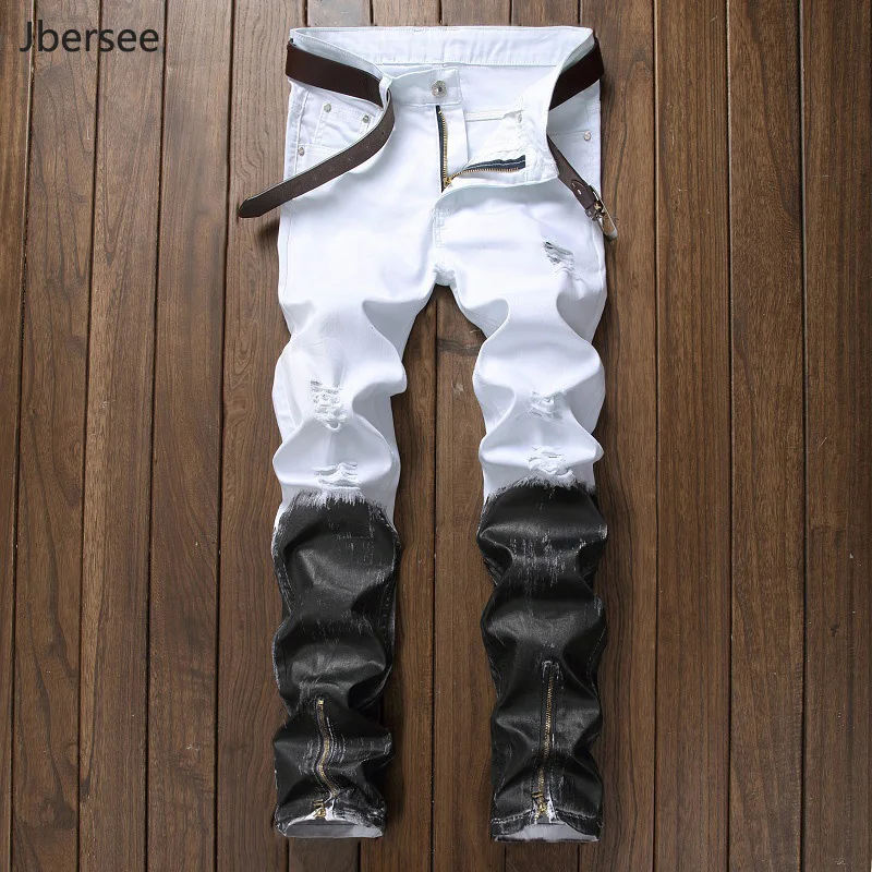 Men Jeans Casual Denim Distressed Slim Stretch Mens Ripped Jean Pants