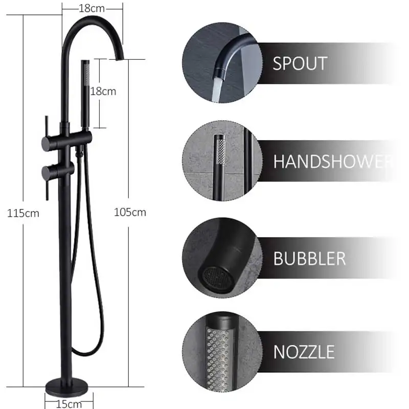 Bathtub Faucet Shower Faucet Black Golden Bathtub Shower Faucet Floor Standing Bath Tub Spout Shower Single Handle Mixer Tap Bathroom Faucet Mixer Tap