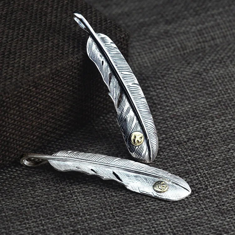 

925 Silver Hawk Feathers Couple Pendant Genuine Engraved Goro S Takahashi Kagura Retro Thai Silver Pendant