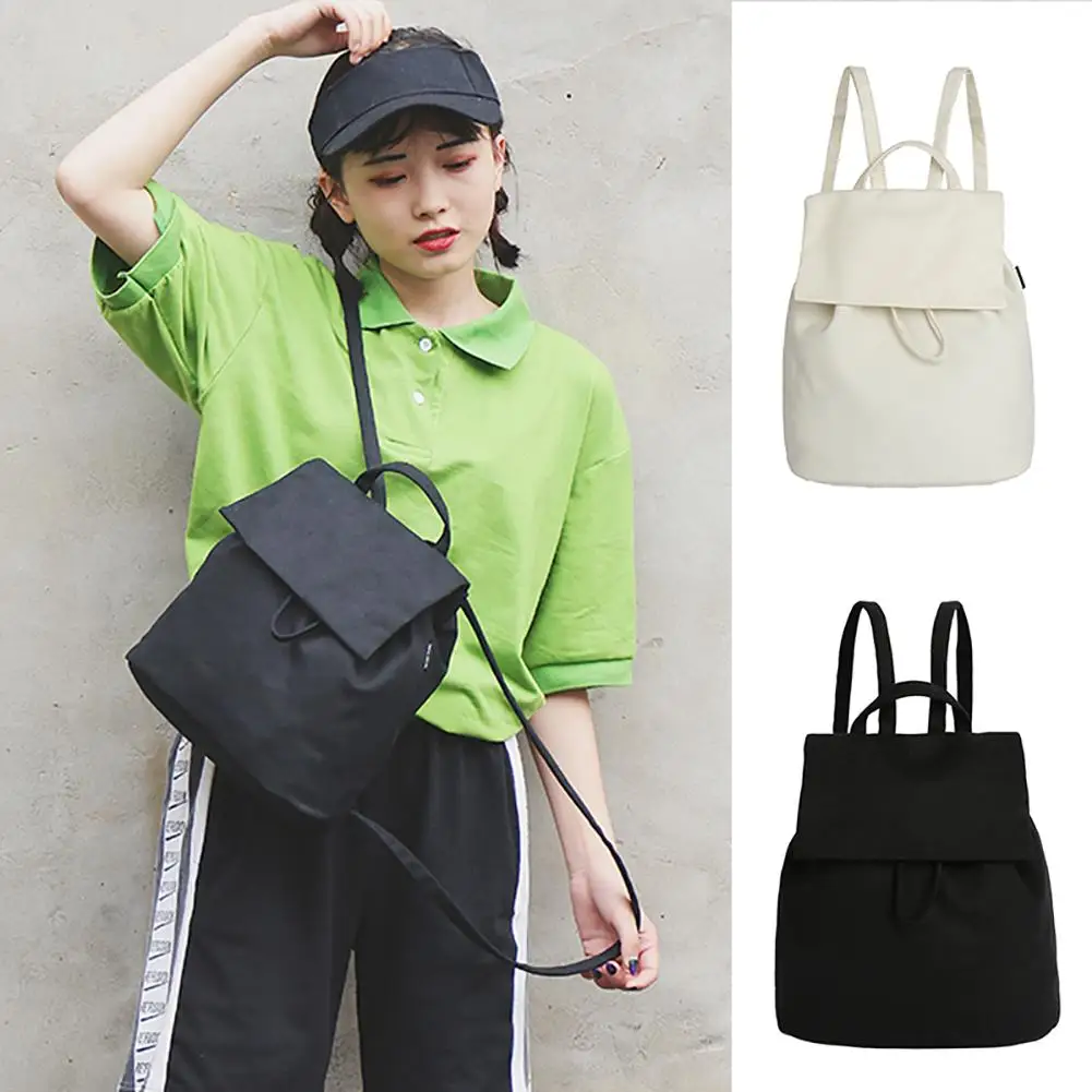 

Fashion Simple Solid Color Canvas Drawstring Women Student Travel Casual Backpack Shoulders Bag
